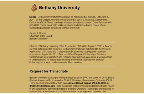 Bethany University Website