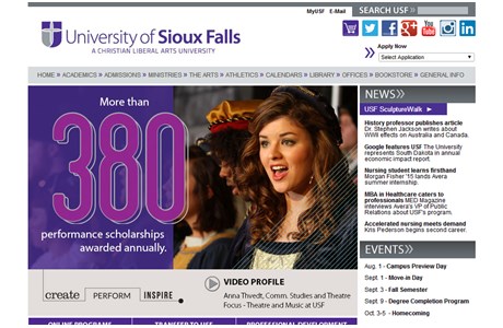 University of Sioux Falls Website
