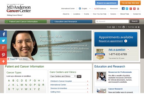 The University of Texas MD Anderson Cancer Center Website