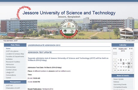 Jessore University of Science and Technology Website