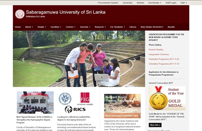 Sabaragamuwa University of Sri Lanka Website