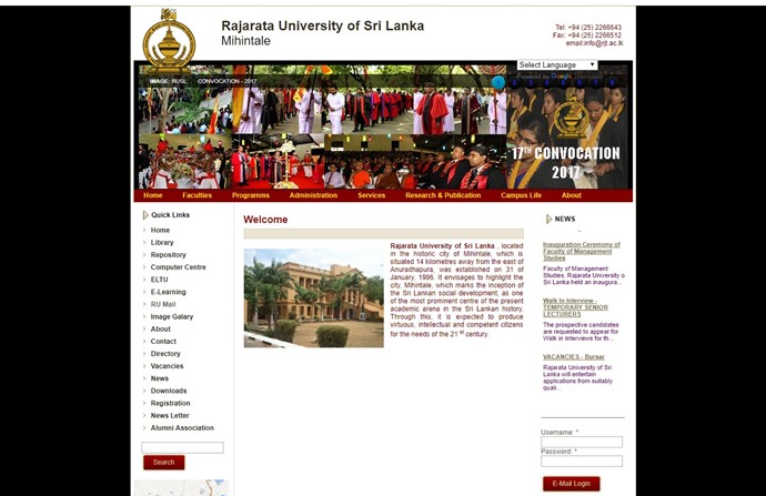 Rajarata University of Sri Lanka Website