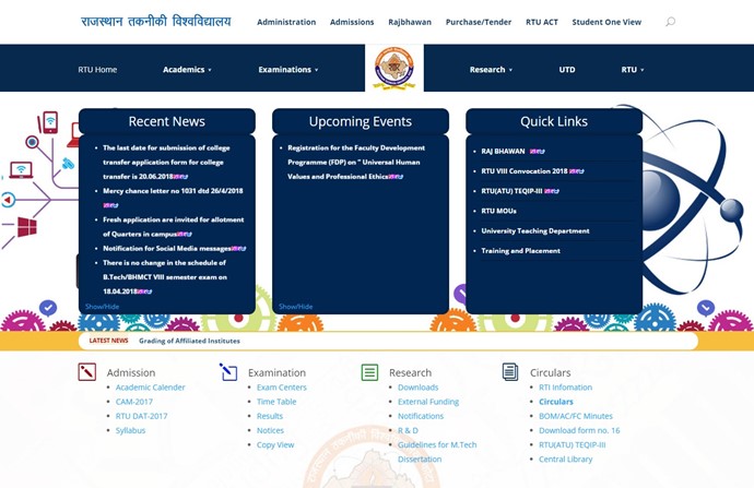 Rajasthan Technical University Website