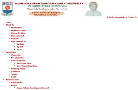 Manonmaniam Sundaranar University Website