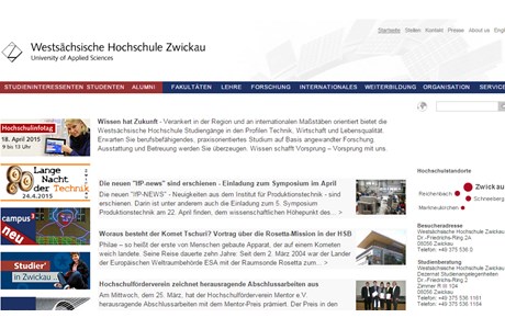Zwickau University of Applies Sciences Website