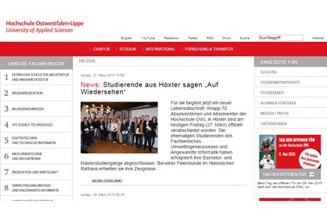 Ostwestfalen-Lippe University of Applied Sciences Website