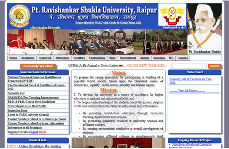 Pandit Ravishankar Shukla University Website