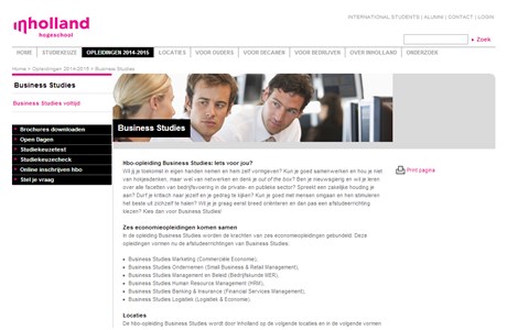 INHolland University of Applied Sciences Website