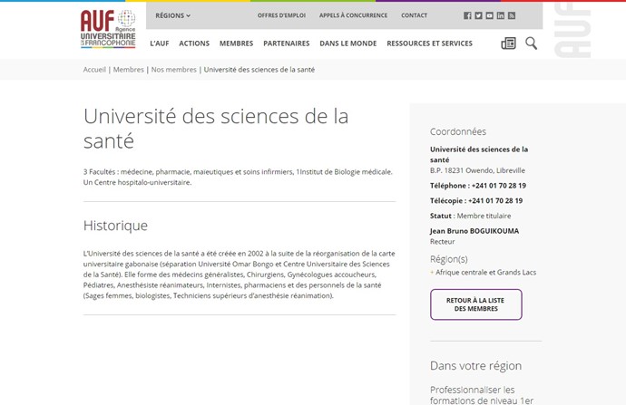 Université des Sciences de la Santé Website