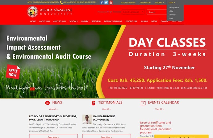 Africa Nazarene University Website