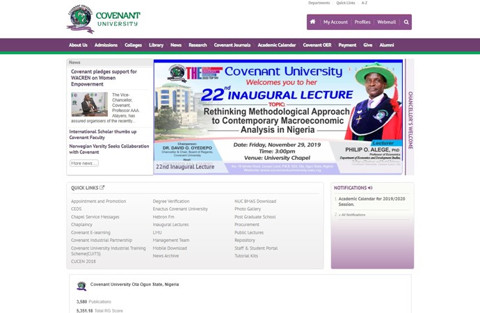 Covenant University Website