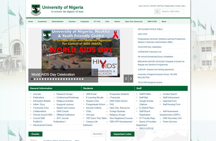 University of Nigeria, Nsukka Website