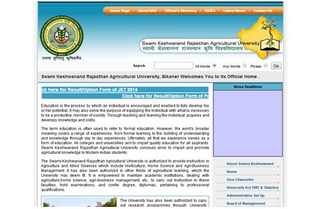 Rajasthan Agricultural University Website