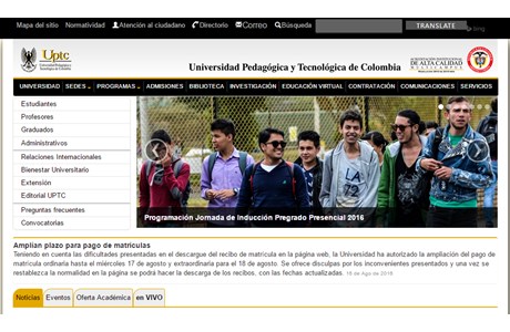 Universidad Pedagógica y Tecnológica de Colombia Website