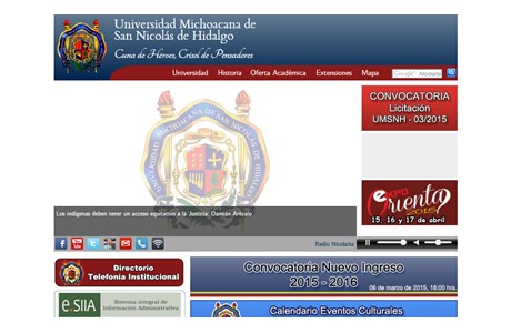 Michoacan University of Saint Nicholas of Hidalgo Website