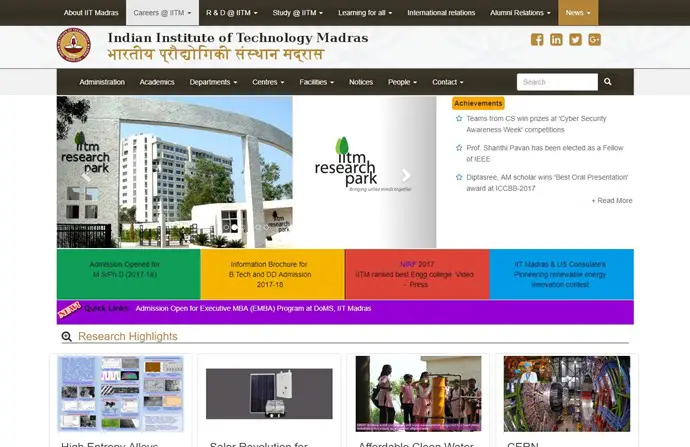 Indian Institute of Technology Madras Website